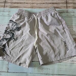 NFINITY Light Gray Swim Trunks with Black Dragon Graphic